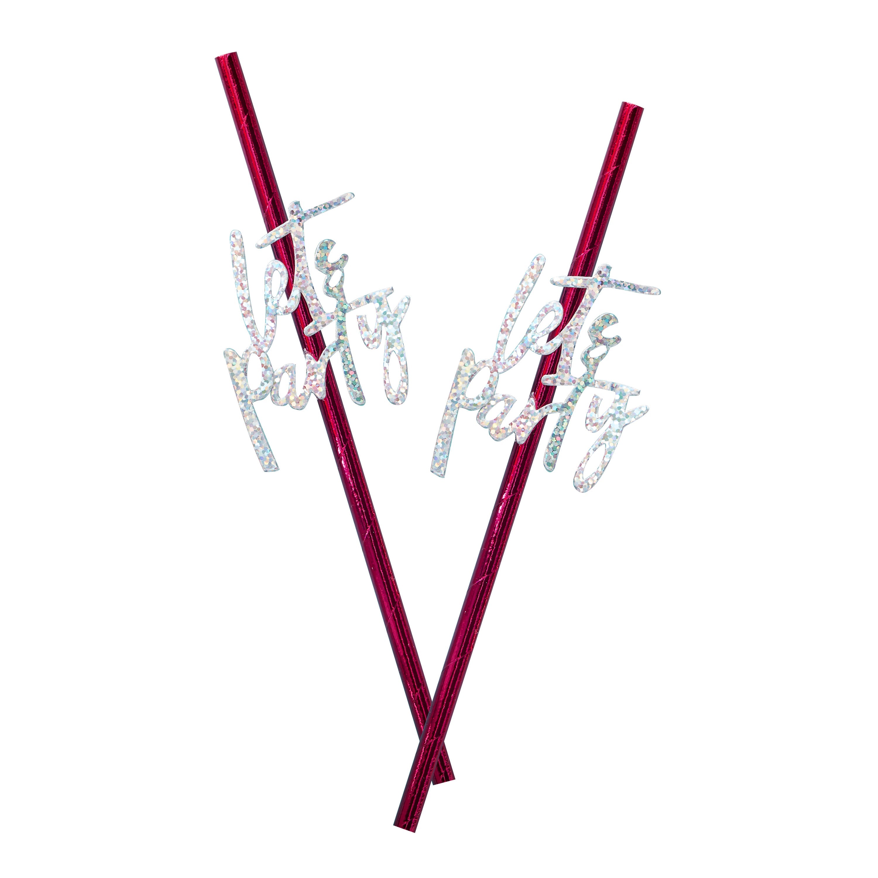 Hot Pink Foiled Lets Party Paper Straws