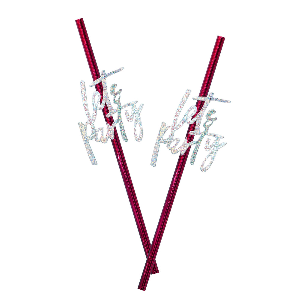 Hot Pink Foiled Lets Party Paper Straws- 10 Inner Pack