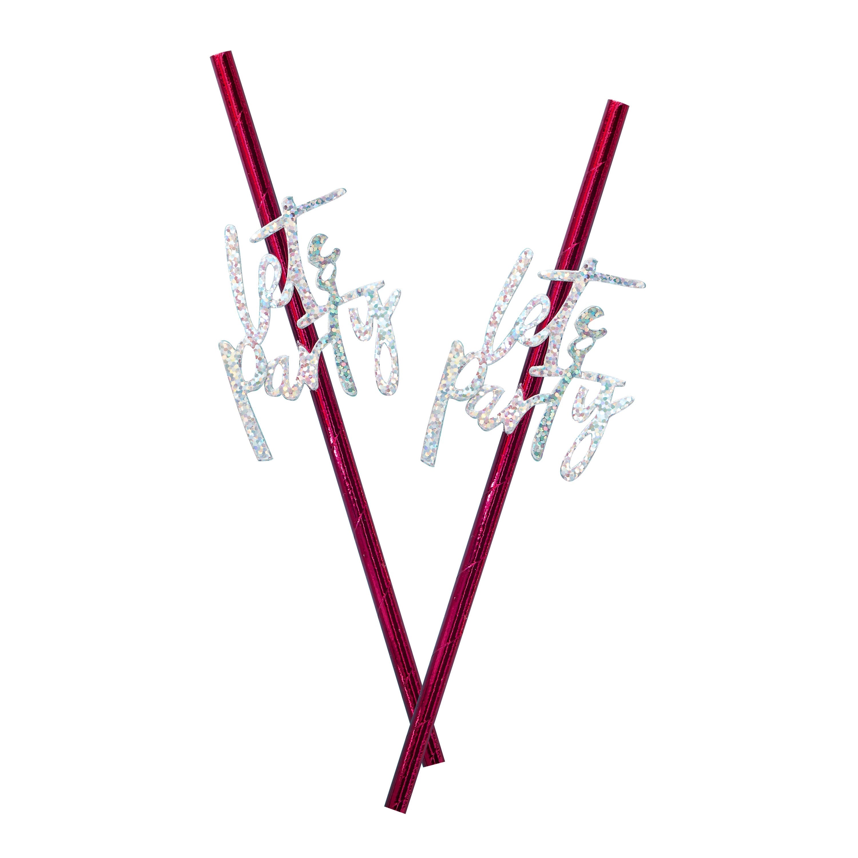 Hot Pink Foiled Lets Party Paper Straws- 10 Inner Pack