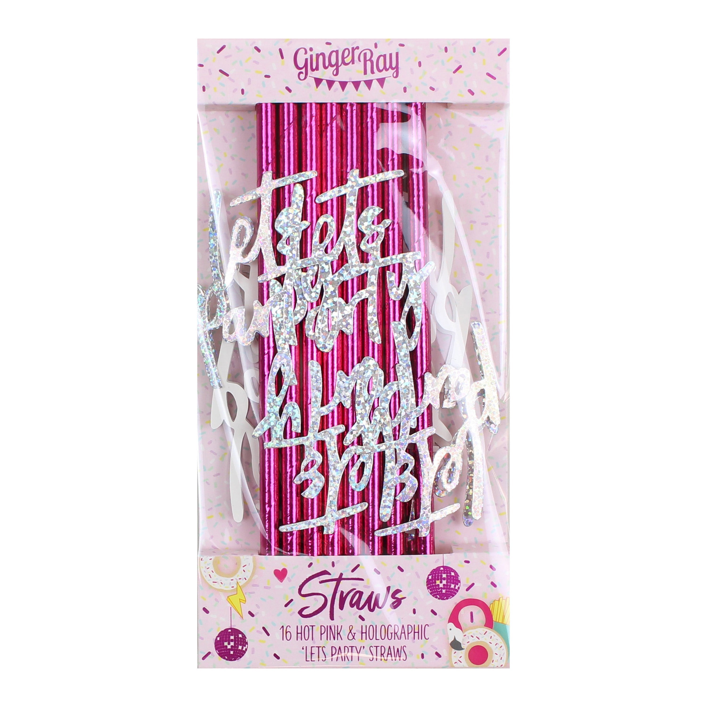 Hot Pink Foiled Lets Party Paper Straws- 10 Inner Pack
