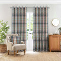 Gleneagles Tartan Steel Thermal Blackout Eyelet Curtains