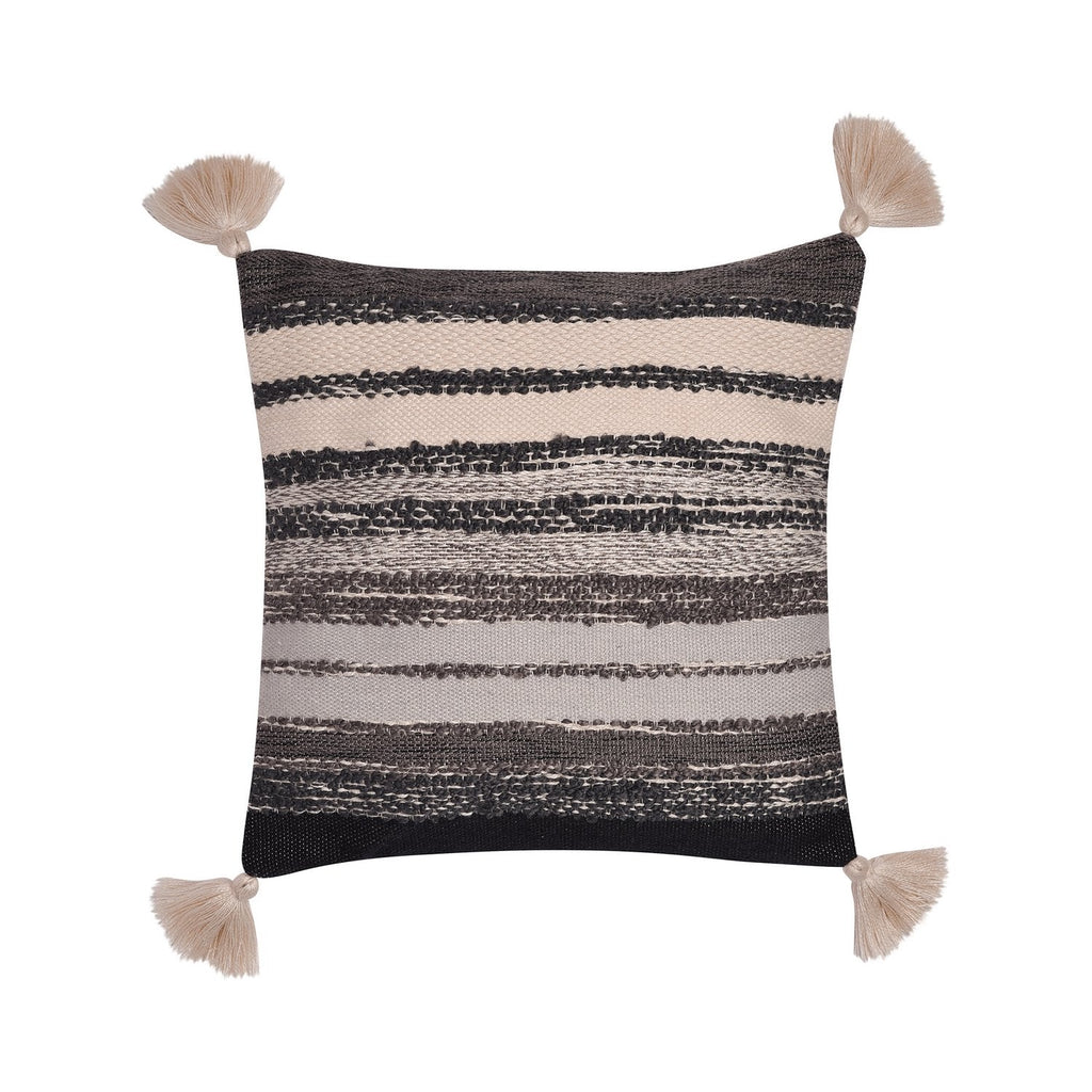 Grayson Black Outdoor Tassel Cushion (43cm x 43cm)