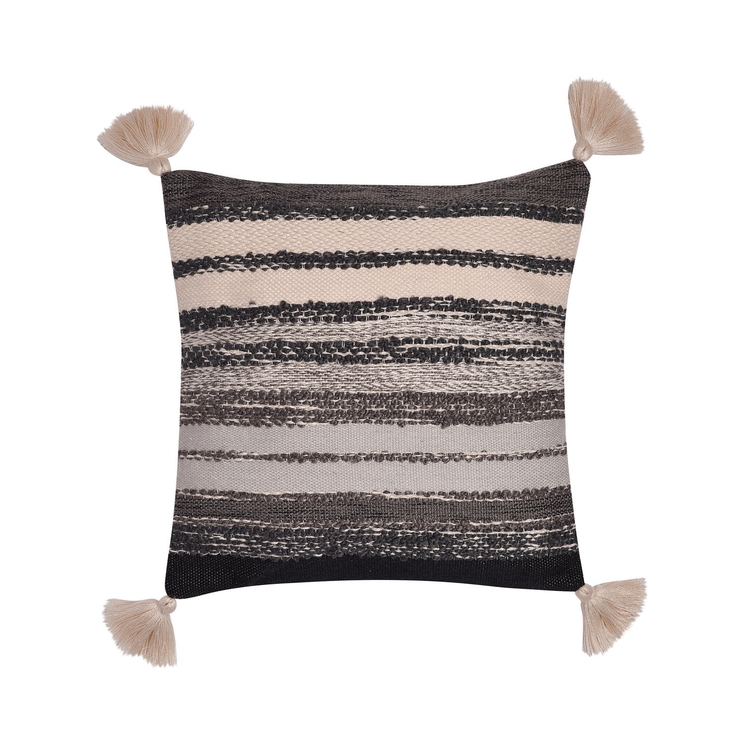 Grayson Black Outdoor Tassel Cushion (43cm x 43cm)