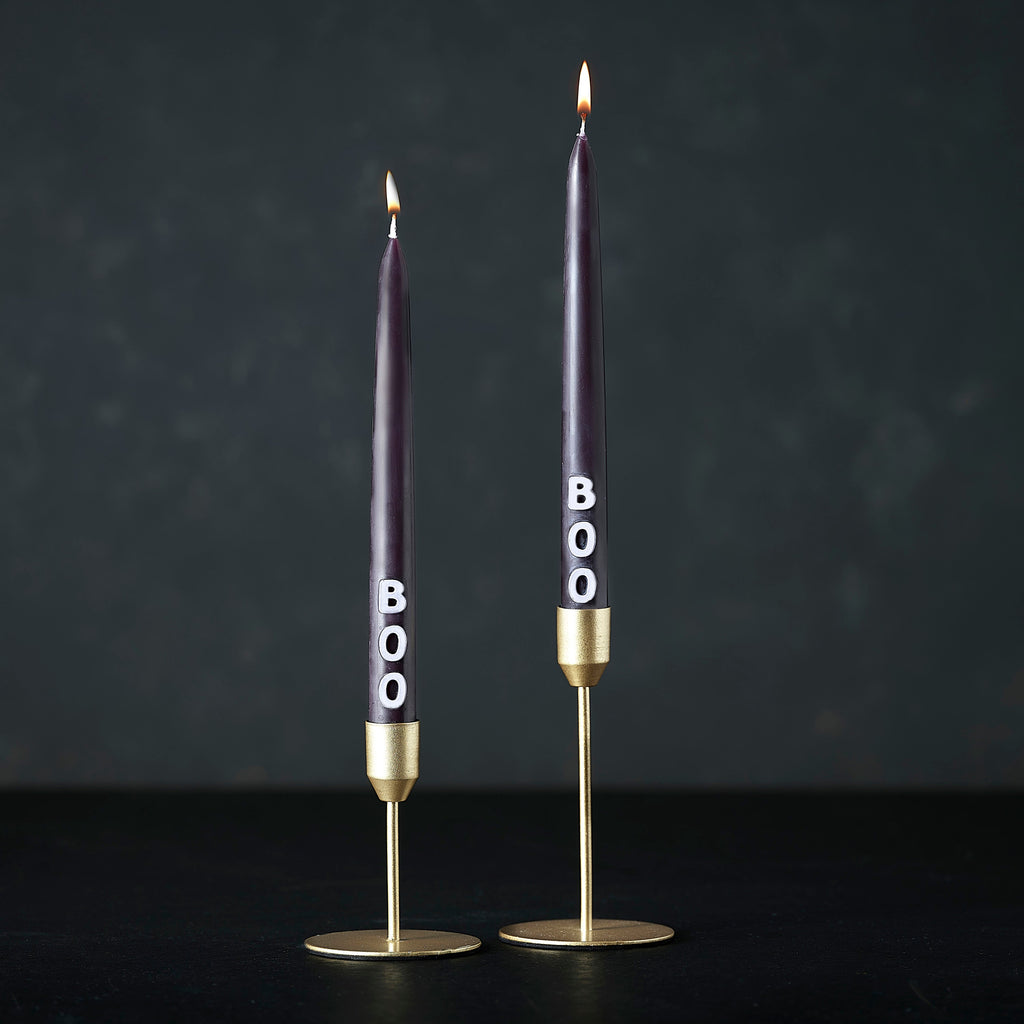 2 Black and White 'Boo' Tapered Dinner Candles