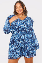 Floral Chiffon Wrap Belted Balloon Sleeve Playsuit