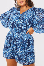 Floral Chiffon Wrap Belted Balloon Sleeve Playsuit