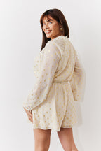 Cream Gold Fleck Detail High Neck Belted Playsuit
