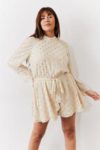 Cream Gold Fleck Detail High Neck Belted Playsuit