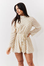 Cream Gold Fleck Detail High Neck Belted Playsuit