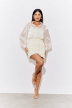 Cream 3D Floral Mini Skirt