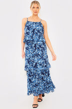 Floral Chiffon Tiered Frill Detail Midaxi Dress