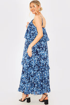 Floral Chiffon Tiered Frill Detail Midaxi Dress