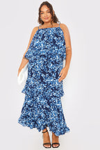 Floral Chiffon Tiered Frill Detail Midaxi Dress