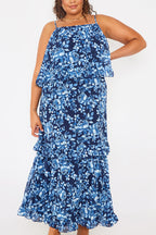 Floral Chiffon Tiered Frill Detail Midaxi Dress