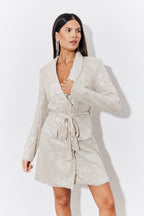 Silver Sequin Belted Blazer Dress
