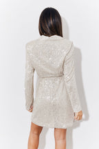 Silver Sequin Belted Blazer Dress