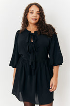 Puff Sleeve Bow Detail Mini Dress