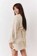 Cream Gold Fleck Detail Belted Mini Dress