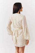 Cream Gold Fleck Detail Belted Mini Dress