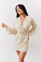 Cream Gold Fleck Detail Belted Mini Dress