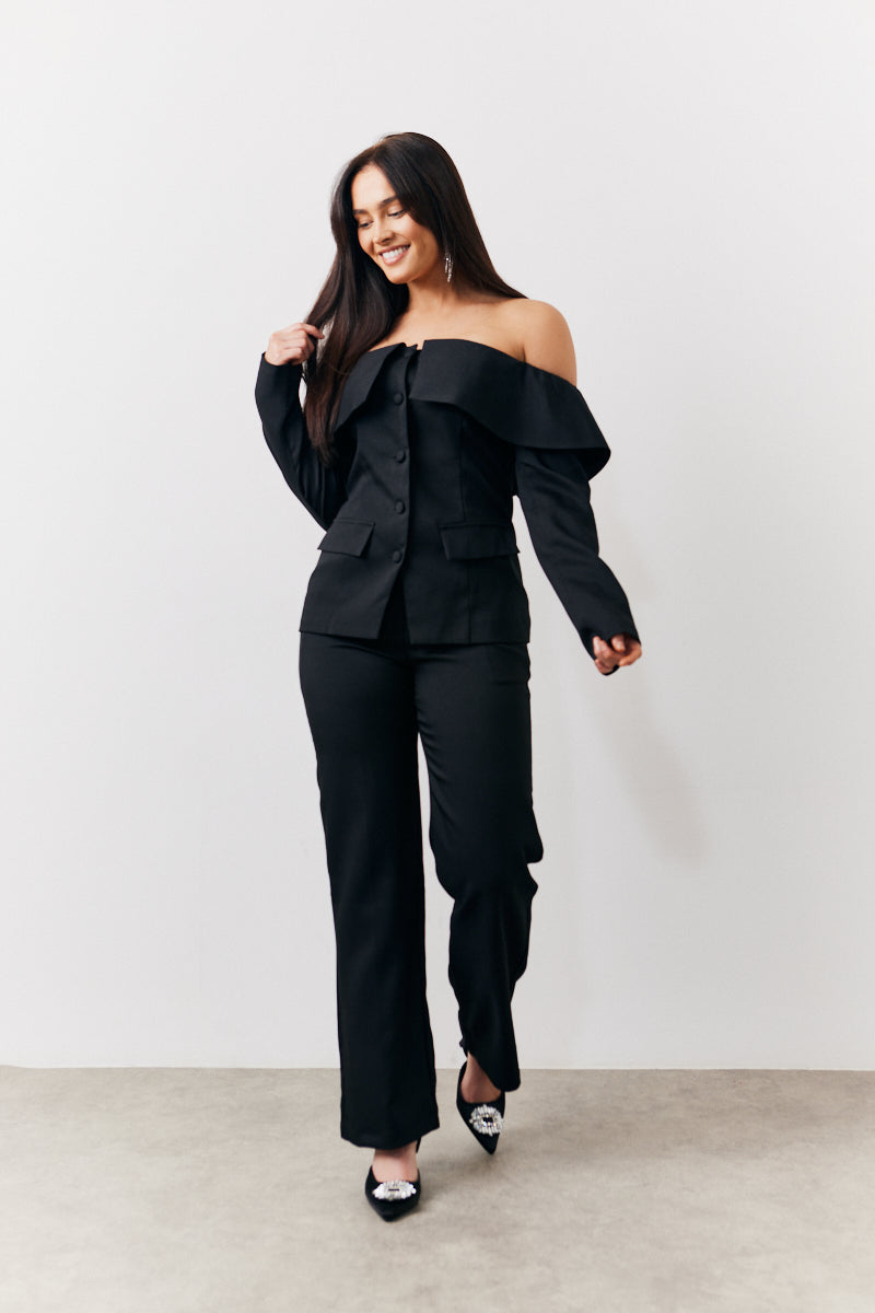 Black Bardot Button Through Blazer