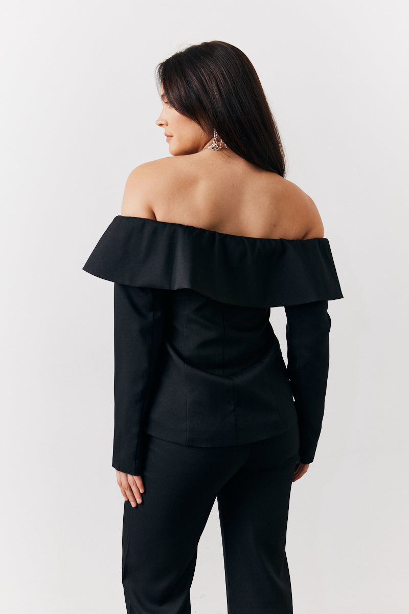 Black Bardot Button Through Blazer
