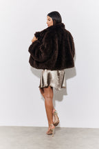 Brown Faux Fur Collared Coat