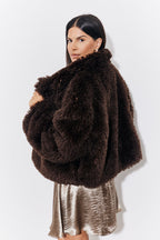 Brown Faux Fur Collared Coat