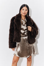 Brown Faux Fur Collared Coat