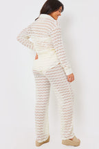 Sheered Chevron Wide Leg Trousers
