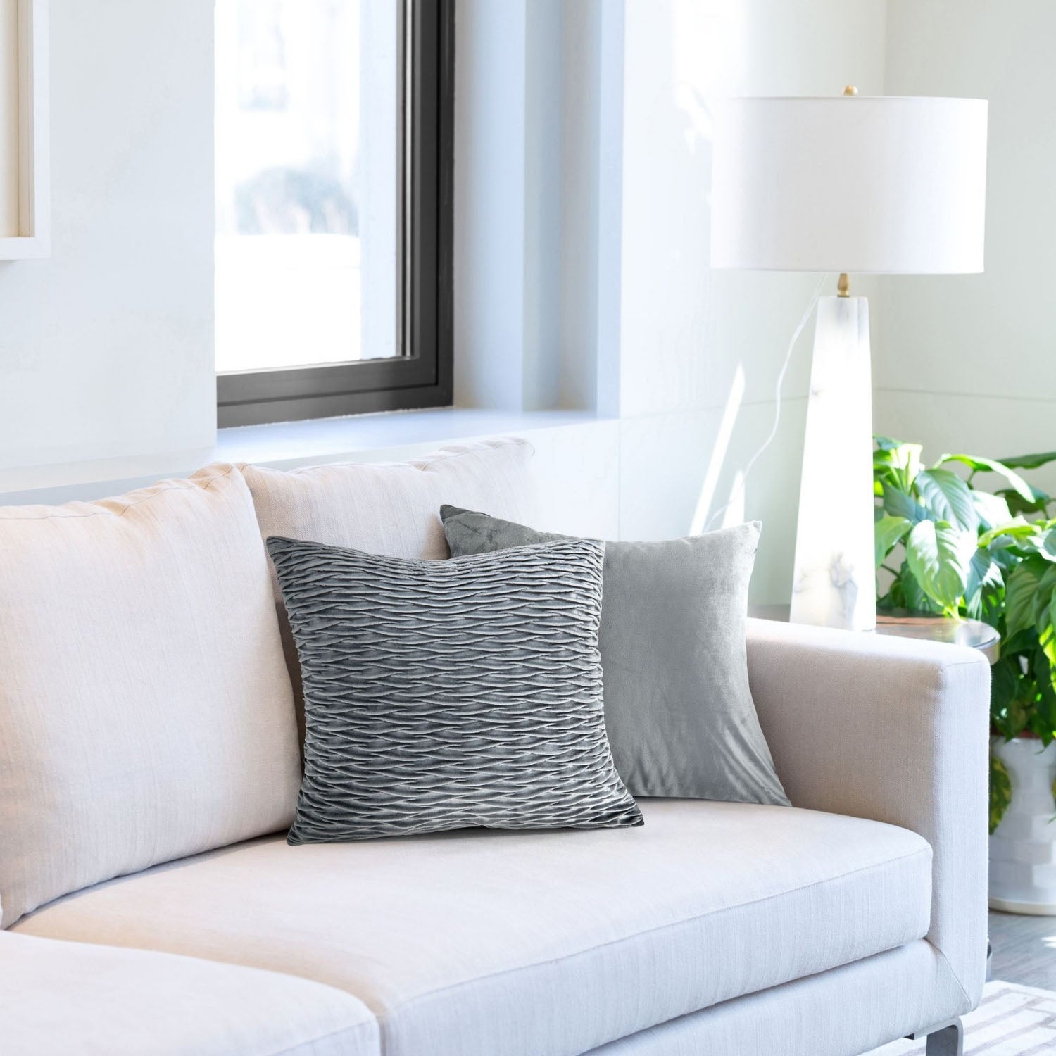 Henley Grey Pleated Touch Velvet Cushion Covers (Pair)