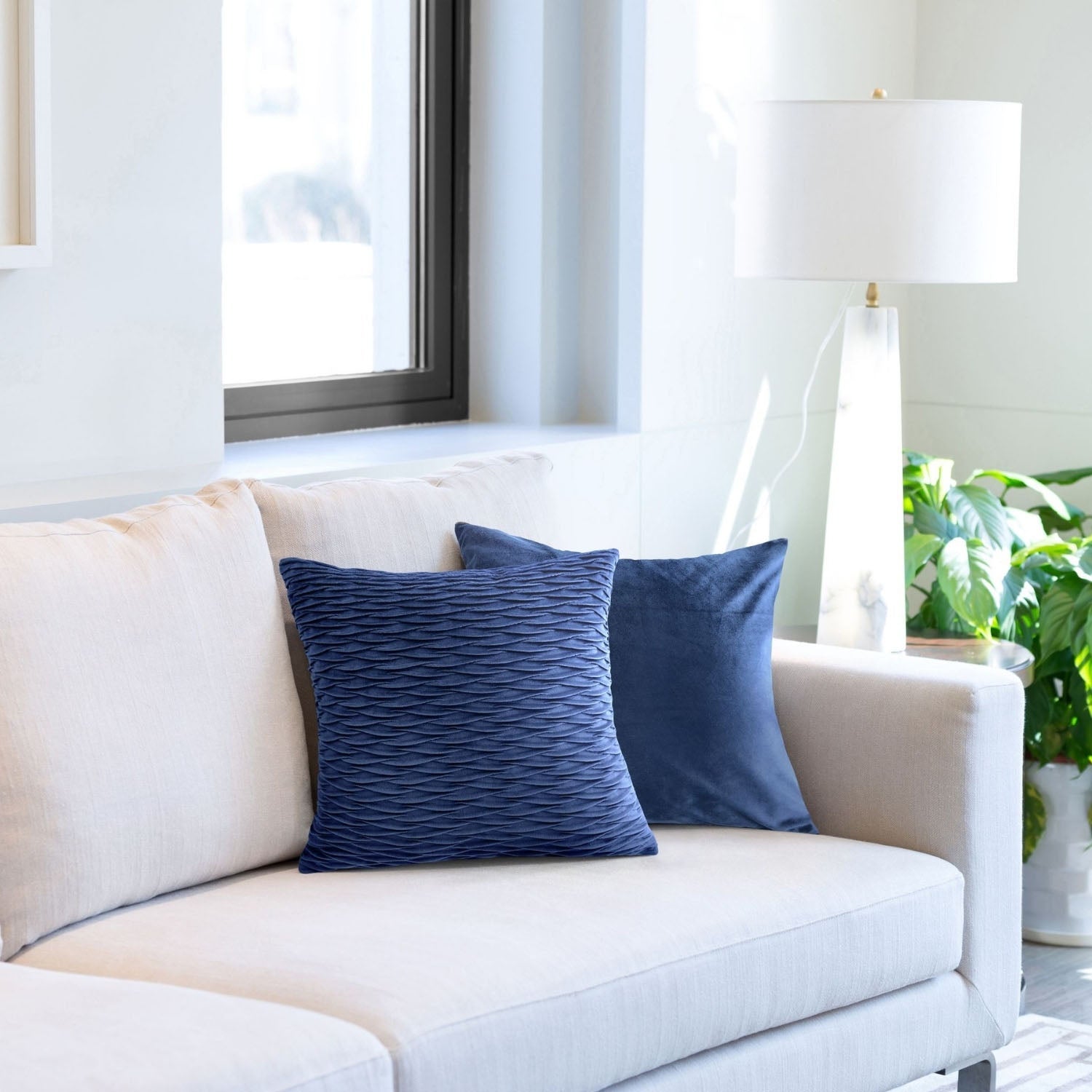 Henley Navy Blue Pleated Velvet Cushion Covers (Pair)