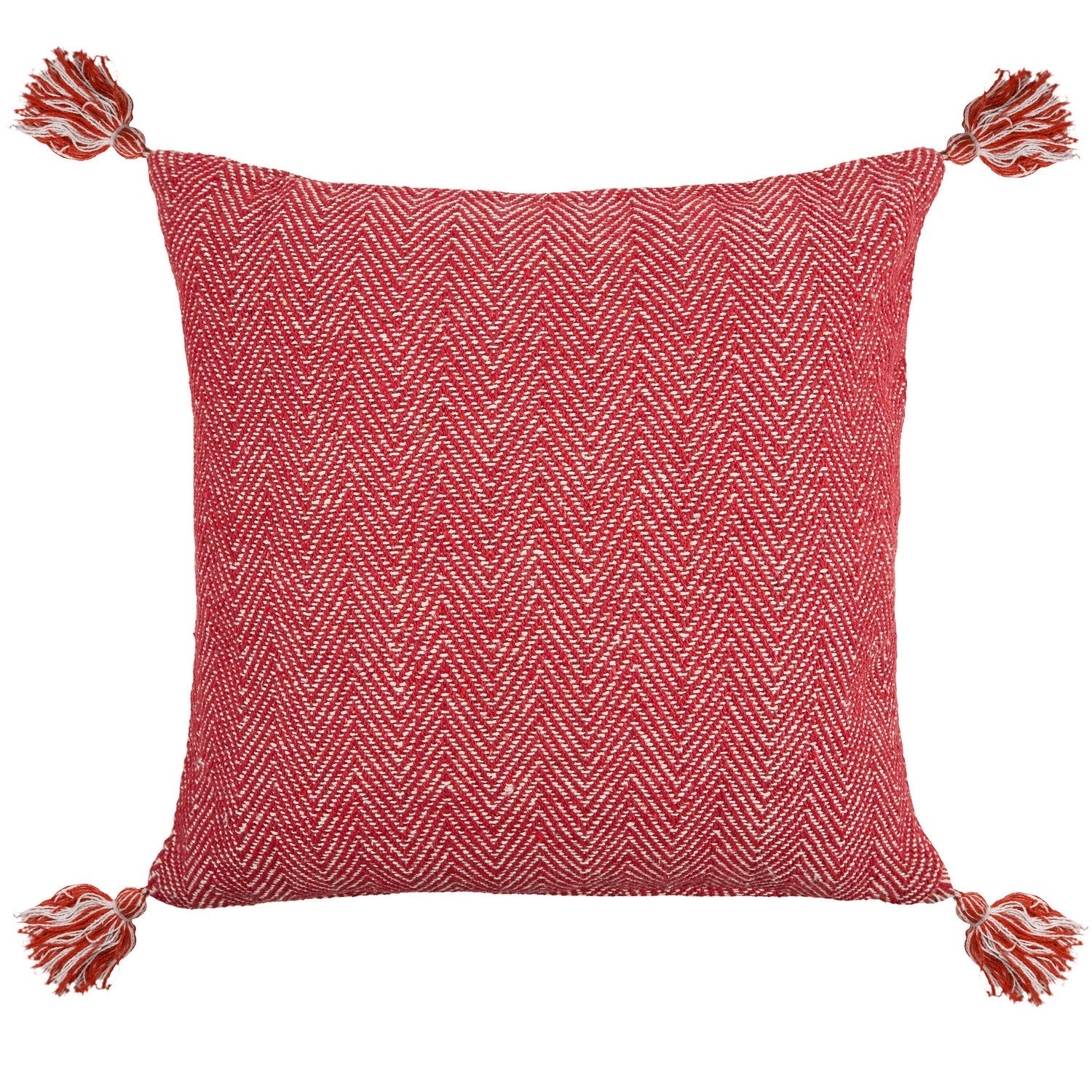 Herringbone Red Recycled Cotton Cushion Cover (Pair)