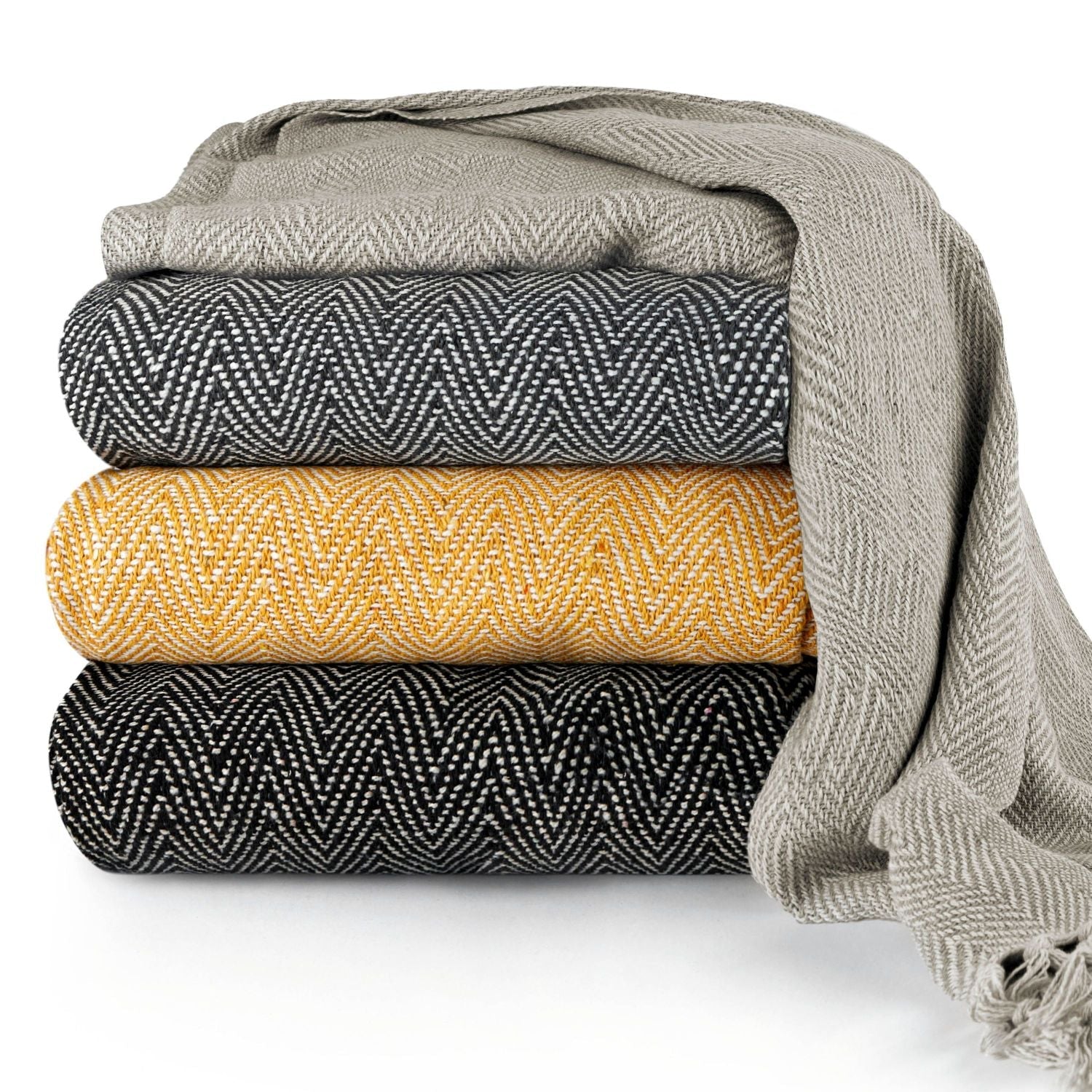 Herringbone Ochre Recycled Cotton Throw