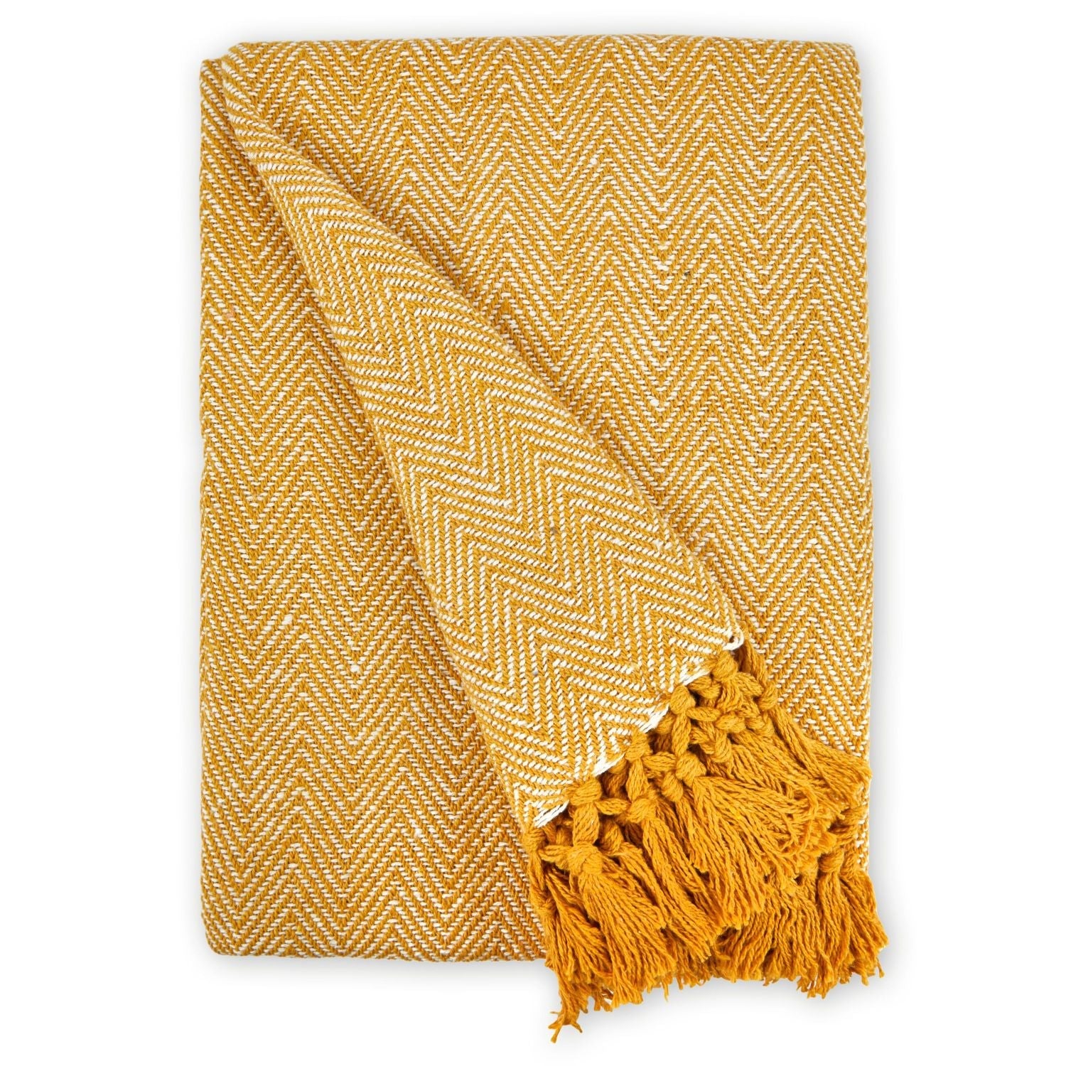 Herringbone Ochre Recycled Cotton Throw