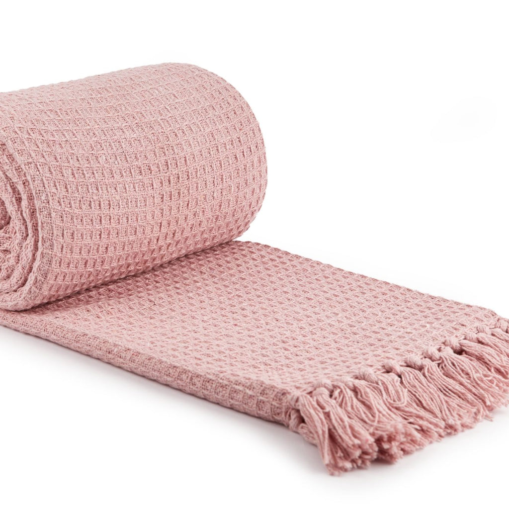 Blush Pink Honeycomb Recycled Cotton Throw