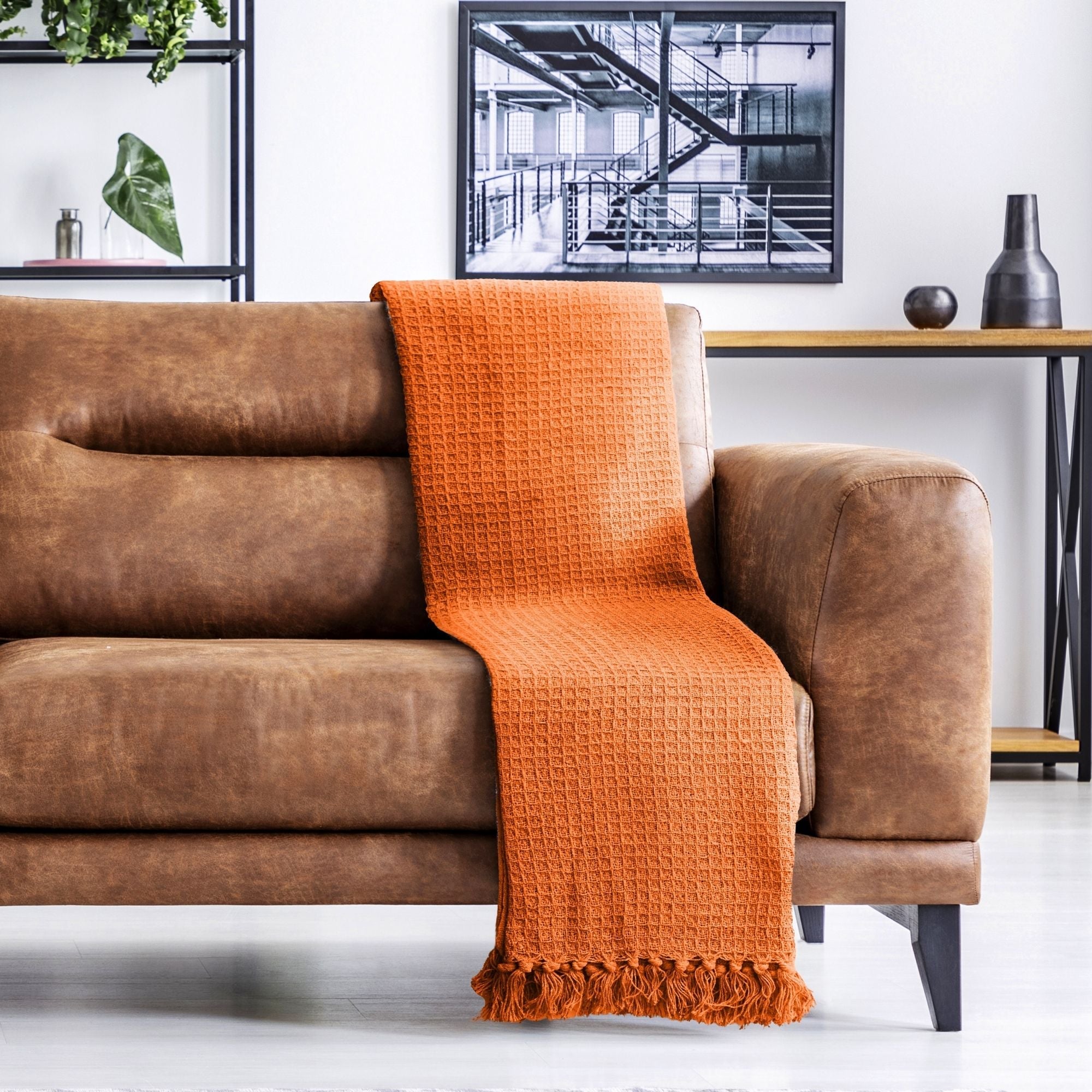 Orange Honeycomb Recycled Cotton Throw