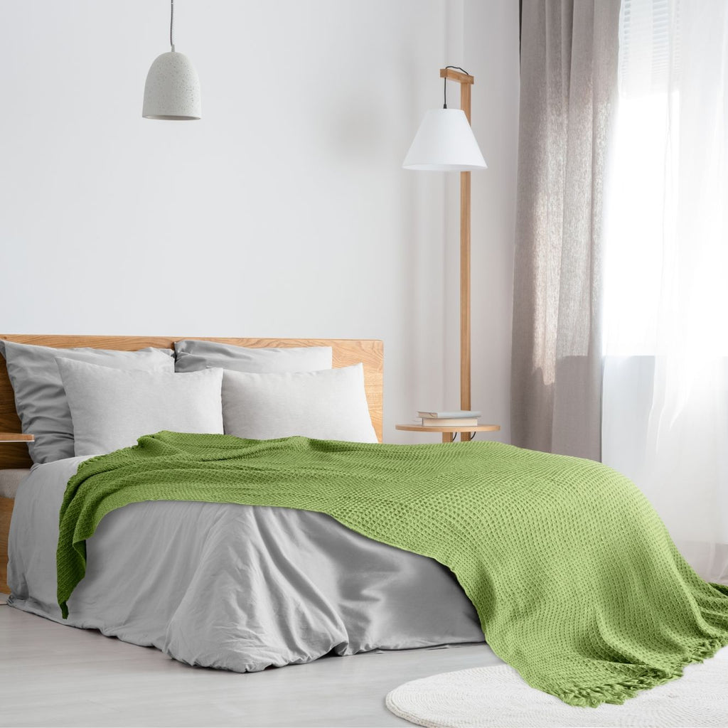 Pistachio Green Honeycomb Recycled Cotton Throw
