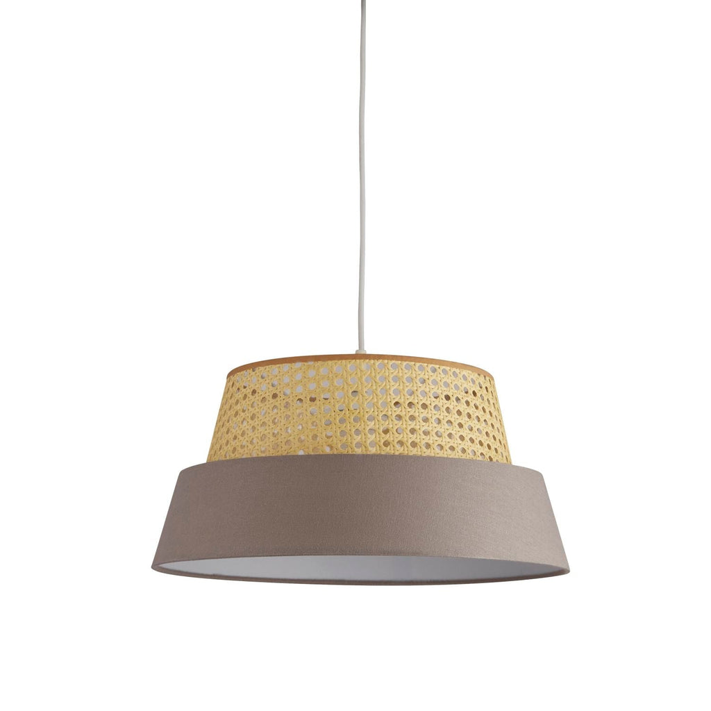 Rattan And Grey Linen Light Shade