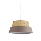 Rattan And Grey Linen Light Shade
