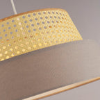 Rattan And Grey Linen Light Shade