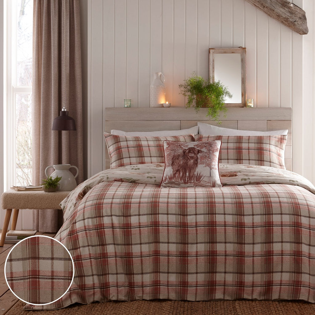Hanson Highland Cow Terracotta Brushed Cotton Duvet Set
