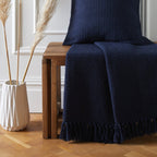 Hayden Navy Large Cotton Throw (200cm x 200cm)