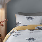 Highland Cow Ochre Brushed Duvet Set