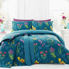 Ingrid Teal Floral Reversible Duvet Set