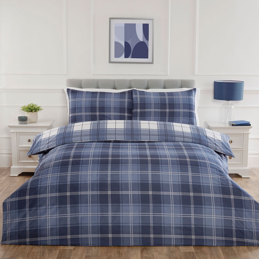 Seattle Navy Check Reversible Super Soft Duvet Set