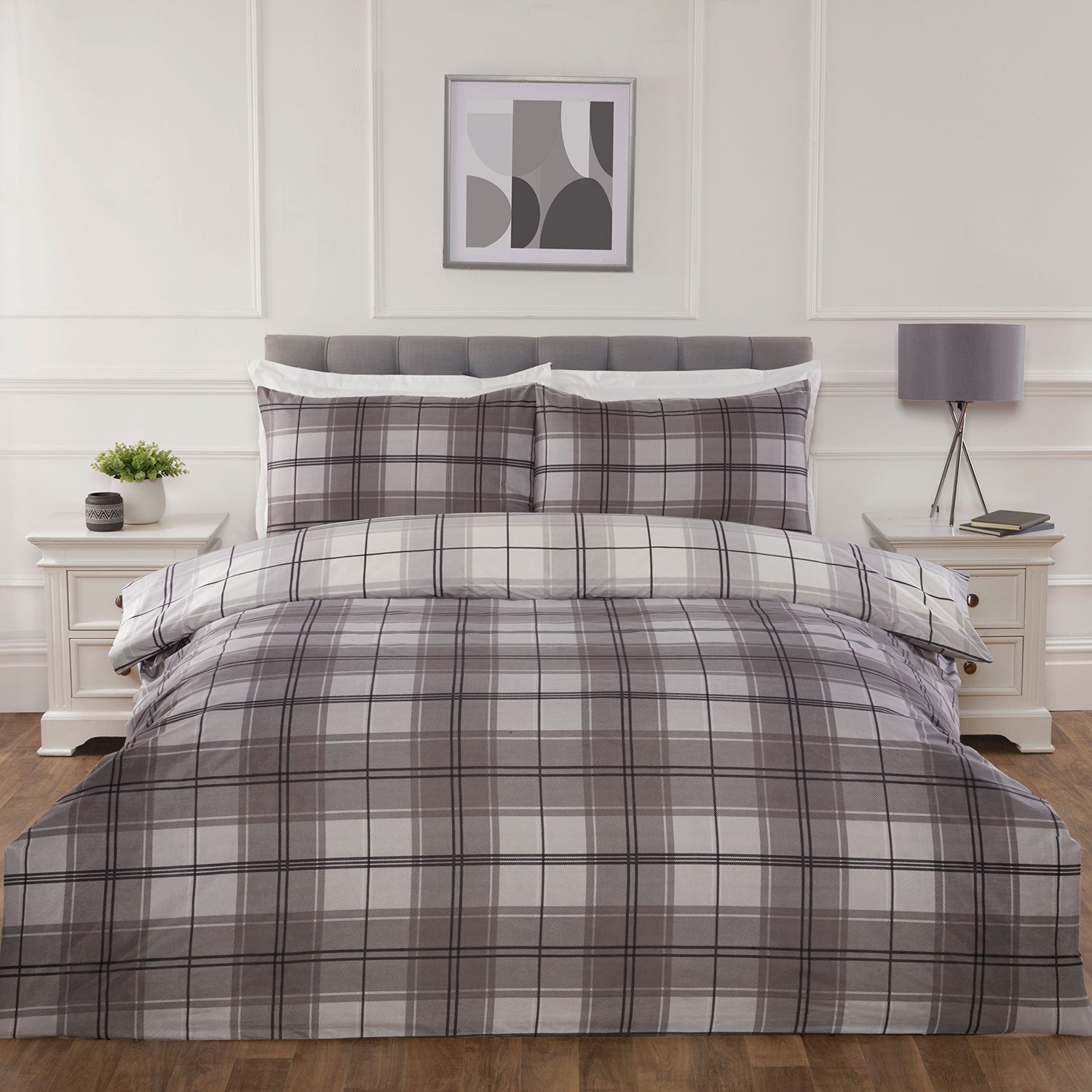 Seattle Grey Check Reversible Super Soft Duvet Set