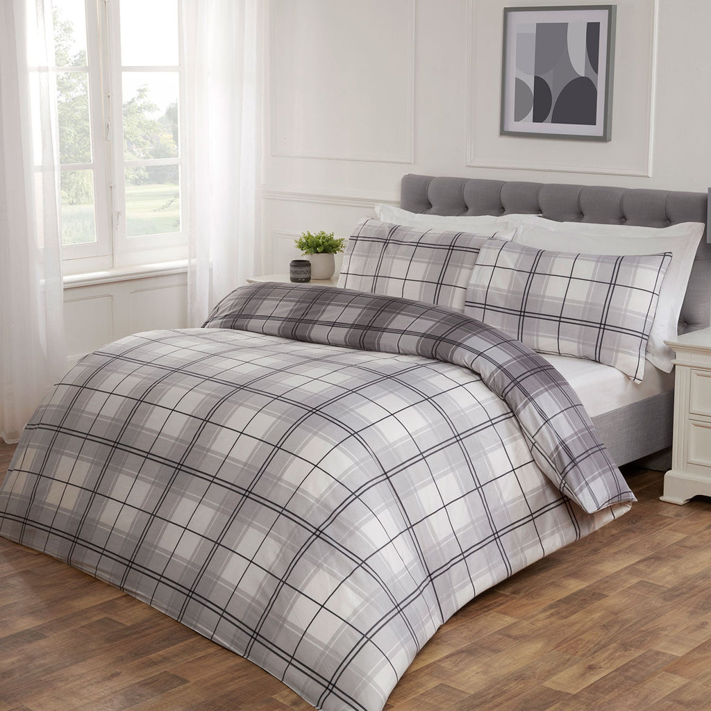 Seattle Grey Check Reversible Super Soft Duvet Set