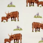 Highland Cow Family Natural Printed Fleece Throw (130cm x 150cm)