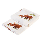 Highland Cow Family Natural Printed Fleece Throw (130cm x 150cm)